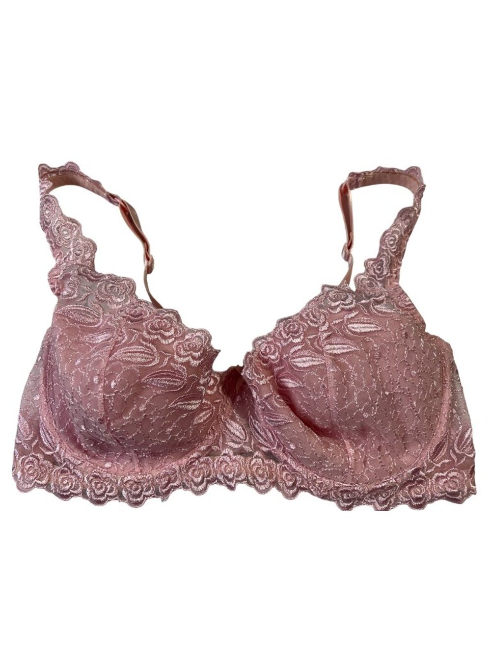 Delicates Size 36D Pink Floral Lace Push-Up Bra With Adjustable Straps